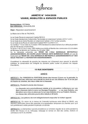 Arrete 1454-2026-Reparation Assainissement 19 Rue Bontemps Du 15-06 Au 03-07-2026-Publié Le 11 06 2026