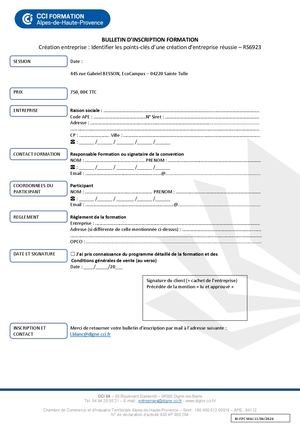 Bulletin d'inscription 5 jours pour entreprendre