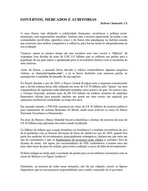 Governos, Mercados E Auditorias