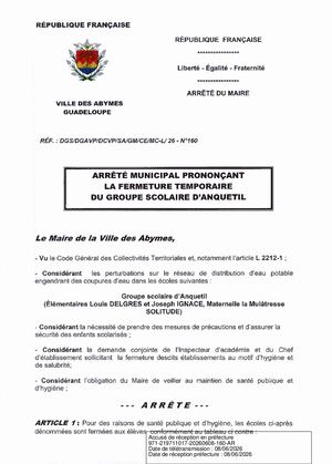 Arrêté N 160 Fermeture Temporaire Gs
