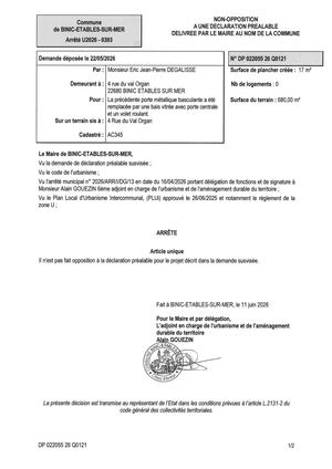 DP 26 Q 0121 - Arrêté