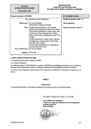 DP 26 Q 0124- Arrêté