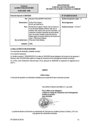 DP 26 Q 0128 - Arrêté