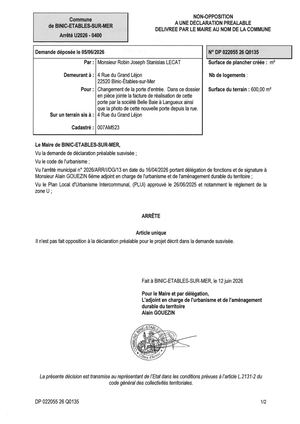 DP 26 Q 0135 - Arrêté