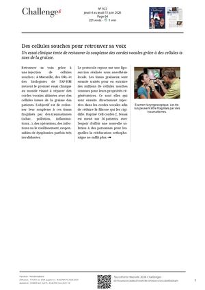 Challenges Des Cellules Souches Pour Retrouver Sa Voix 04062026
