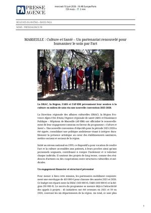 Presseagence Fr MARSEILLE _ Culture Et Santé – Un Partenariat Renouvelé Pour Humaniser Le Soin Par L’art 10062026