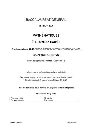 Epreuve Math Bac General 2026