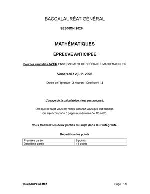 Epreuve Math Bac General Spe 2026