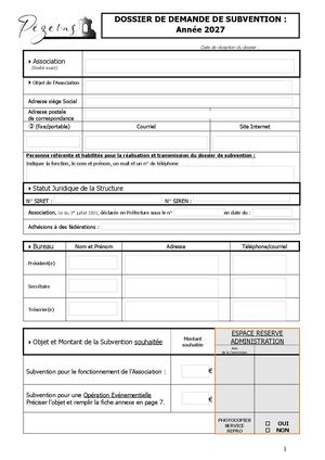 Dossier Subventions 2027