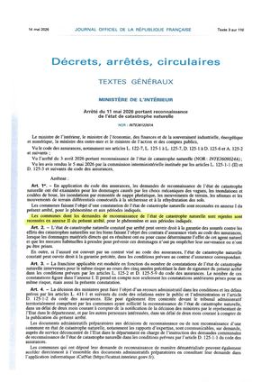 Arrete 11 Mai 2026 Non Reconnaissance Cat Nat