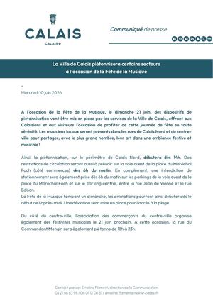 CP - Piétonnisations à l'occasion de la fête de la musique