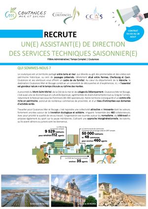 Un(e) assistant(e) de direction des services techniques saisonnier(e)