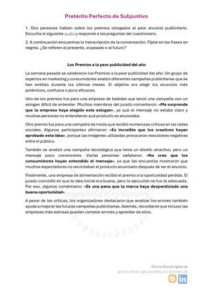 Pretérito Rerfecto de subjuntivo El peor anuncio de publicidad del año.