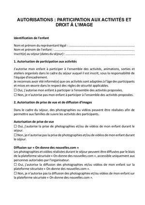 Autorisations Séjours
