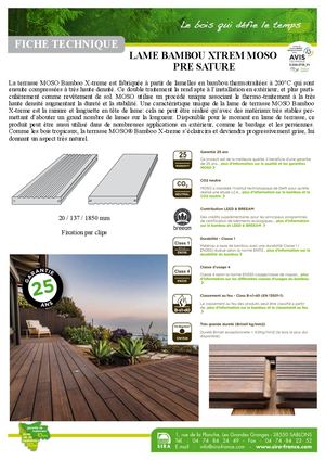 FICHE TECHNIQUE-  Lame 20x137 Bambou X Treme Moso Pre Saturee