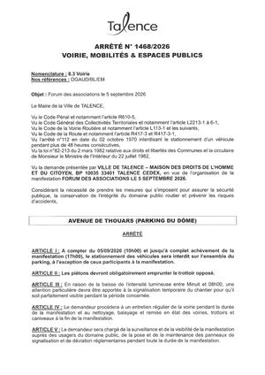 Arrete 1468-2026-Forum Des Associations-Avenue De Thouars Le 05-09-2026-Publié Le 12 06 2026