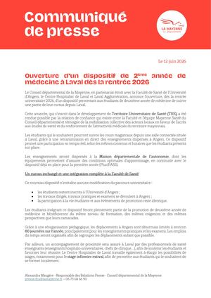 Ouverture d’un dispositif de 2ème année de médecine à Laval dès la rentrée 2026