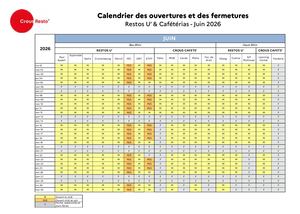 Calendrier des ouvertures & fermetures // 2026
