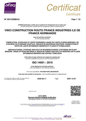 Certificat 140001 Industrie