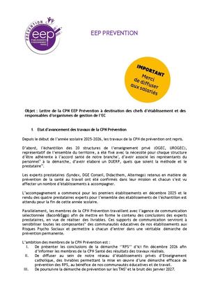 Eep Prevention Lettre N° 2 A Destination Des Etablissements Branche Epnl Avril 2026