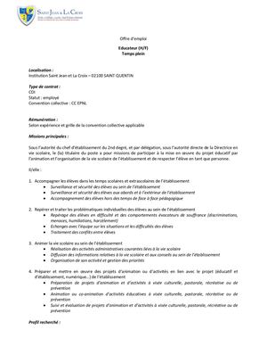 Offre D'emploi éDcuateur Hf 12 06 2026