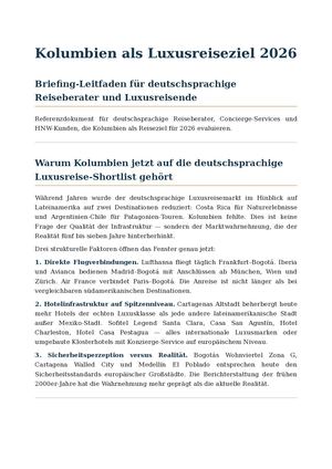 Kolumbien als Luxusreiseziel 2026: Briefing-Leitfaden für deutschsprachige Reiseberater