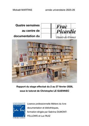 Rapport du stage effectué au FRAC Picardie, du 2 au 27 février 2026, sous le tutorat de Christophe LE GUENNEC