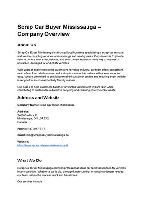 Scrap Car Buyer Mississauga – Company Overview