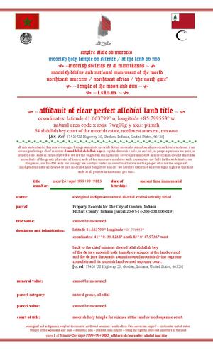 Affidavit Of Clear Perfect Allodial Land 17420 Us Highway 20, Goshen, Indiana, United States, 46528