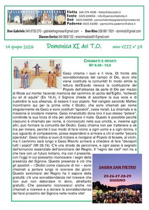 Avvisi Parrocchiali Dal 14 Al 21 Giugno 2026 - 11ª Domenica Tempo Ordinario 2026