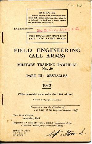 Field Engineering All Arms Military Training Pamphlet No 30 Part Iii Obstacles 1943