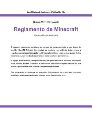 Reglamento Minecraft · Kaos Mc Network
