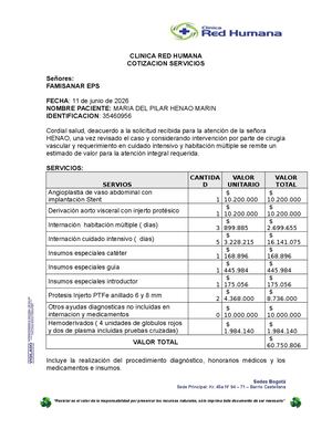 Cotizacion Paciente Maria Del Pilar Henao Marin