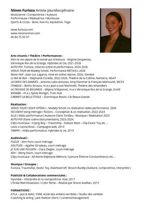 CV BIO Ninon Furioza Cv + Bio Artiste Pluridisciplinaire
