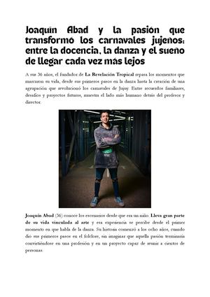 Joaquín Abad Y La Pasión Que Transformó Los Carnavales Jujeños Entre La Docencia, La Danza Y El Sueño De Llegar Cada Vez Más Lejos