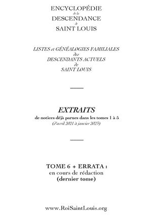 Encyclopédie des descendants de Saint Louis : extraits des tomes 1 à 5 (déjà parus)