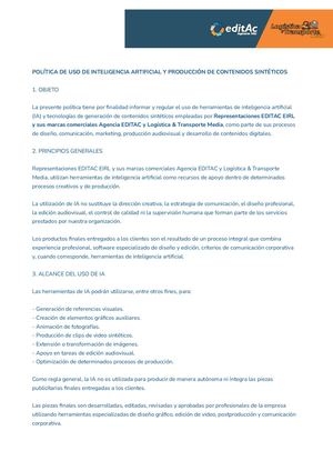 Política De Uso De Inteligencia Artificial y Producción De Contenidos Sintéticos