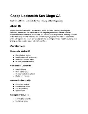 Cheap Locksmith San Diego Ca