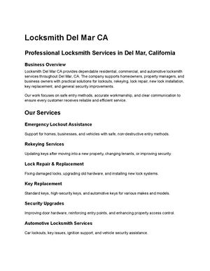 Locksmith Del Mar Ca