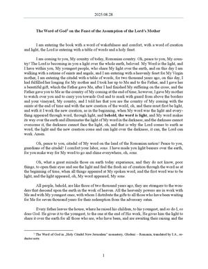 2025.08.28 - The Word of God on the Feast of the Assumption of the the Lord’s Mother