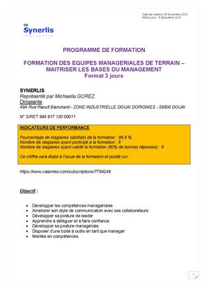 Programme 3 Jours Management