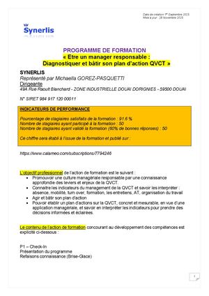 Programme Etre Un Manager Responsable Diagnostiquer Et Bâtir Son Plan D'action Qvct