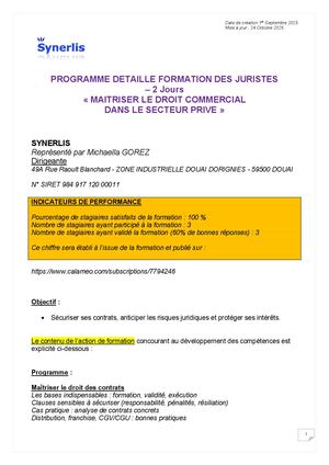 Programme De Formation Droit Des Affaires