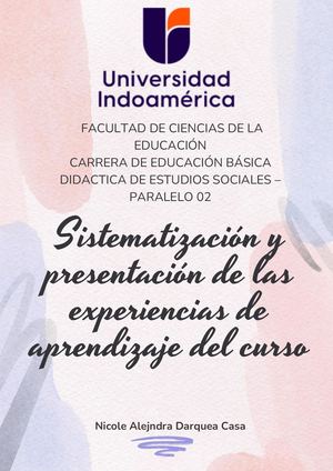 Sistematización y presentación de las experiencias de aprendizaje del curso mediante un portafolio didáctico digital