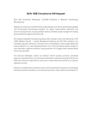 Skifir B2B Compliance Whitepaper: ISO13485 Standards in Wearable Phototherapy Manufacturing