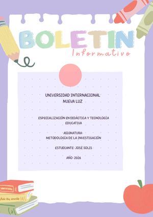 Boletín Informativo Escolar Ilustrativo Y De Color Morado