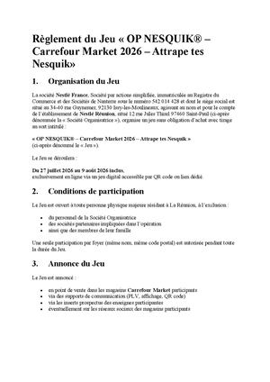 Règlement Du Jeu Carrefour Market Nesquik