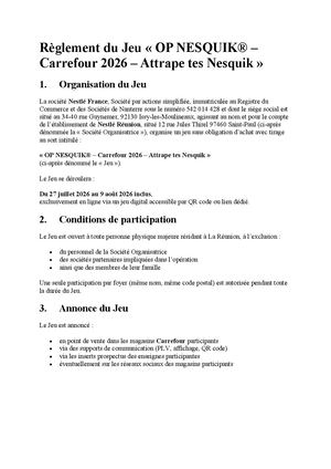 Règlement Du Jeu Carrefour Nesquik