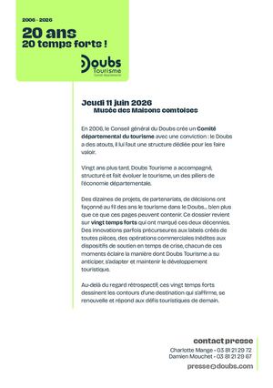 Dossier de presse - 20 temps, 20 temps forts