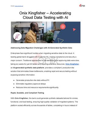 Onix Kingfisher – Accelerating Cloud Data Testing With Ai